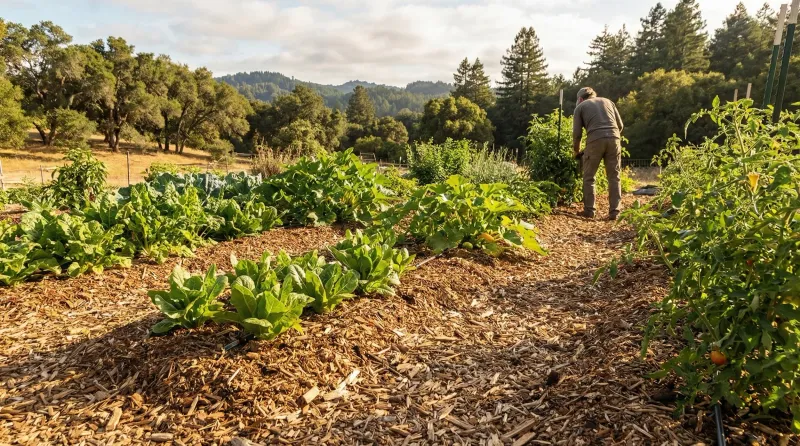 Use mulch to conserve moisture, but keep it clear of the trunk
