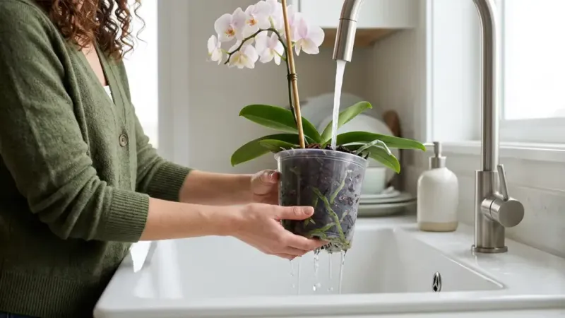 Water thoroughly, then let the pot drain