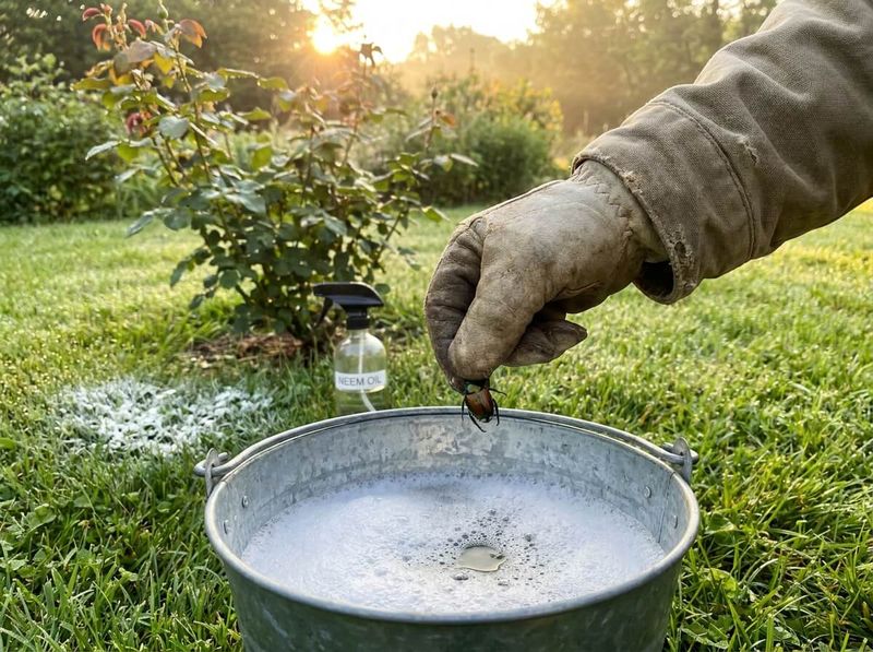 While adults are feeding, remove the beetles