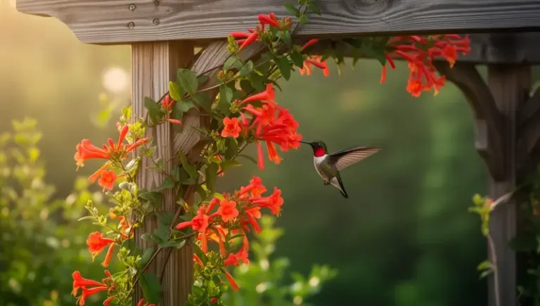 Coral Honeysuckle on a Florida Trellis Can Offer Nectar That May Attract Hummingbirds