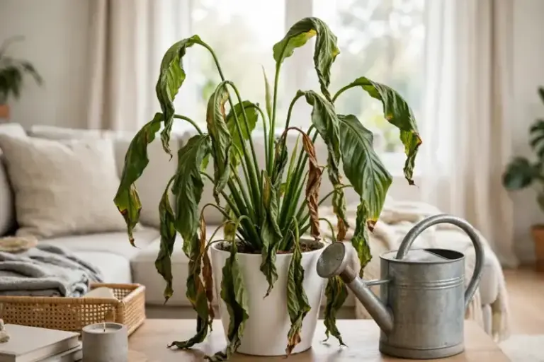 Your peace lily is drooping flat over the pot, and this 15-minute soak perks it right back up